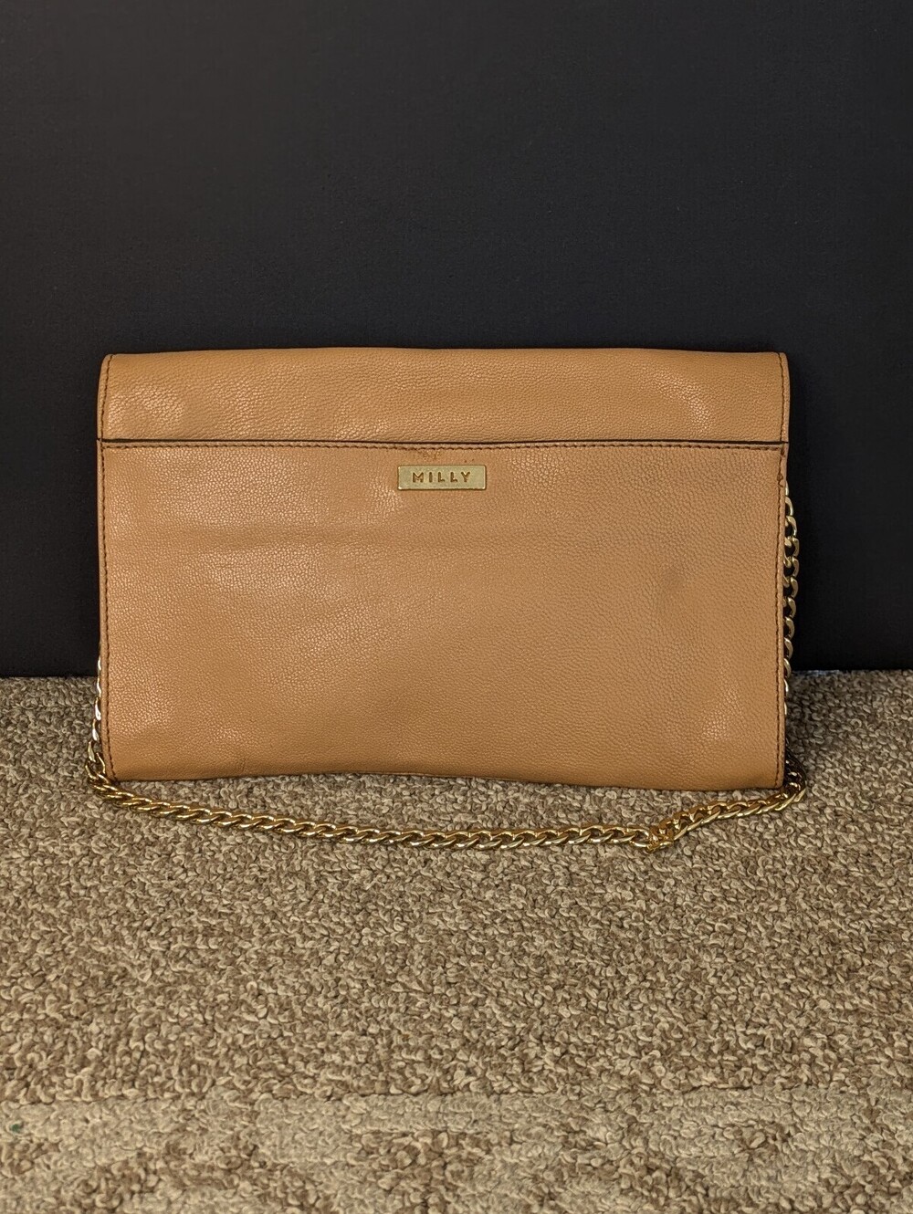 MILLY Crossbody Bag Rose Textured Leather Trim Evening Clutch Purse